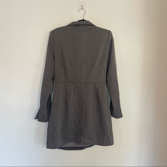 New Nasty Gal Strappy Waist Detail Cut Out Blazer Dress Size 10 Charcoal - Picture 3 of 13
